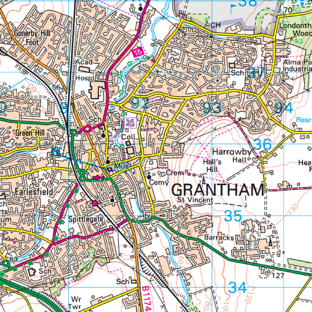 OS130 Grantham Surrounding area